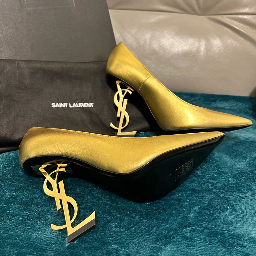 YSL Saint Laurent Opyum Gold 110mm Heels sz 36